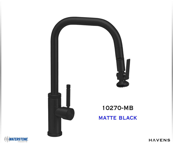 Waterstone Fulton Industrial PLP Pulldown Faucet – Angled Spout – Lever Sprayer