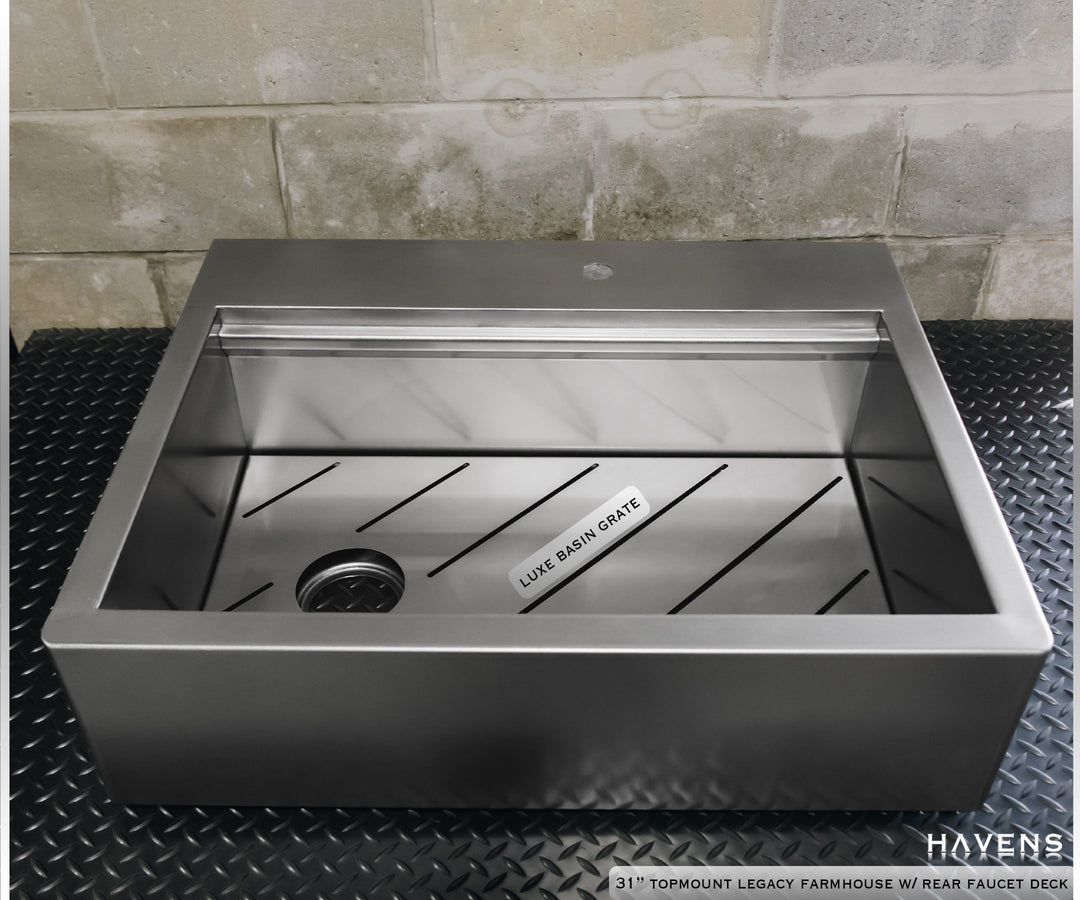 Topmount Farmhouse Sink Stainless Havens Luxury Metals   Legacy TM FH Luxe Rear Faucet Deck Min 1080x900 