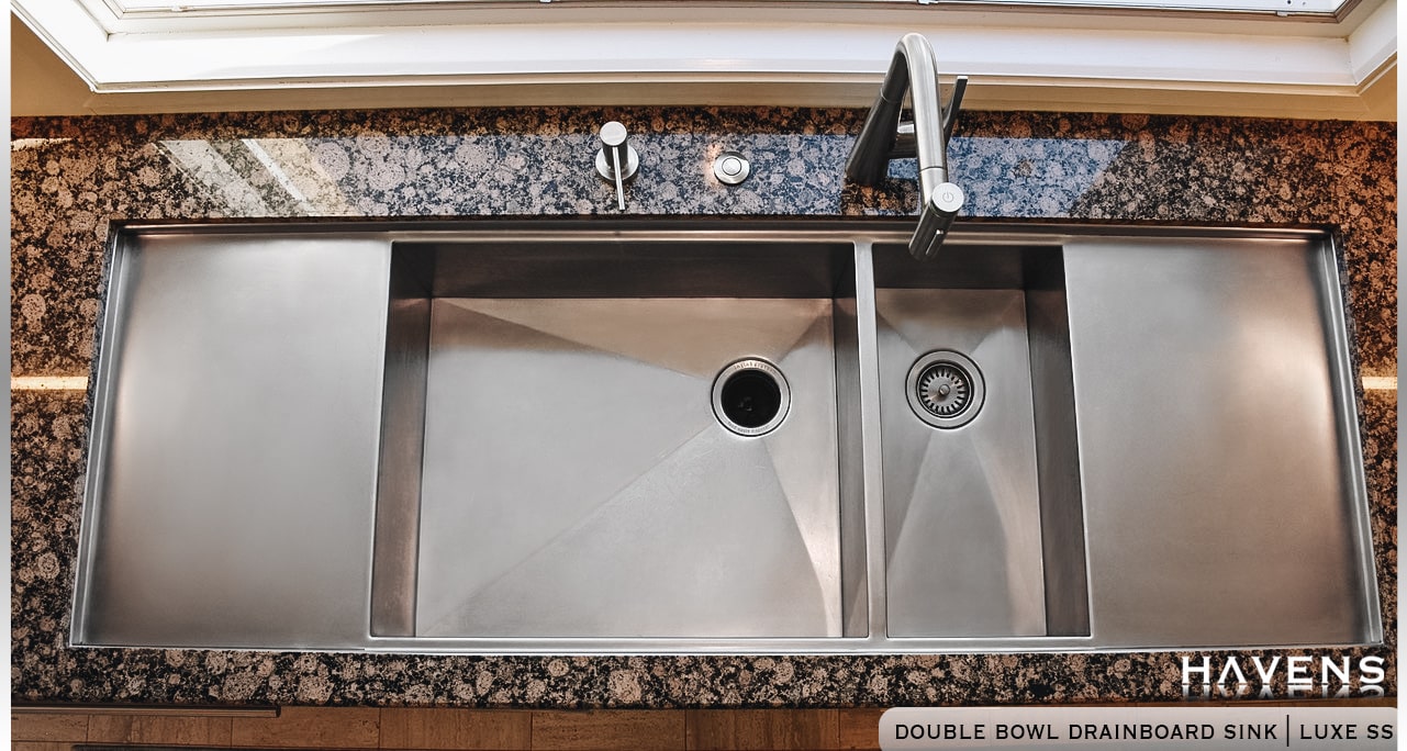 68 Drainboard - Workstation Sink - Double Bowl - Reversible Offset Drain  (5LPD17.30c )
