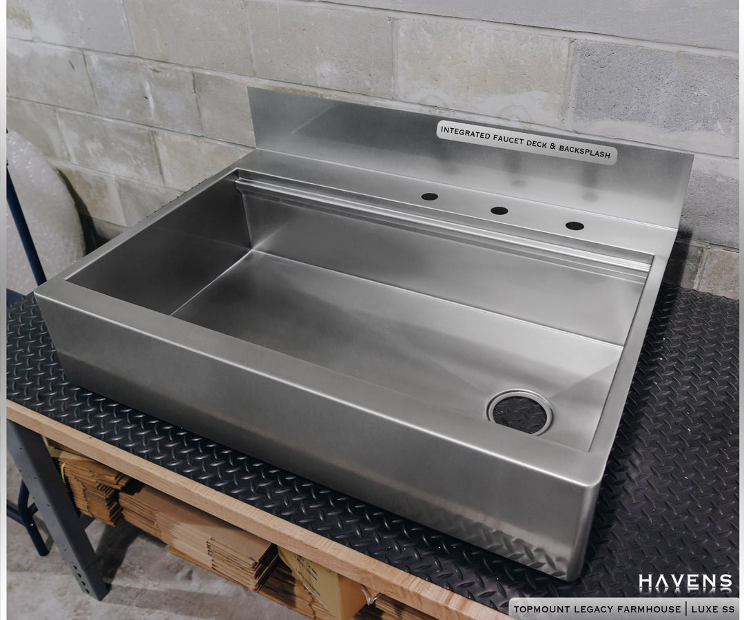 Topmount Farmhouse Sink Stainless Havens Luxury Metals   Legacy Rear Faucet Deck Luxe2 Min 1080x900 