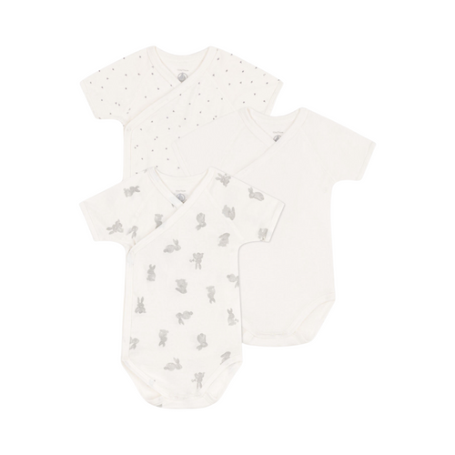 Petit Bateau Set of 3 babies' wrapover short-sleeved bodysuits – Les Petits  Voyous