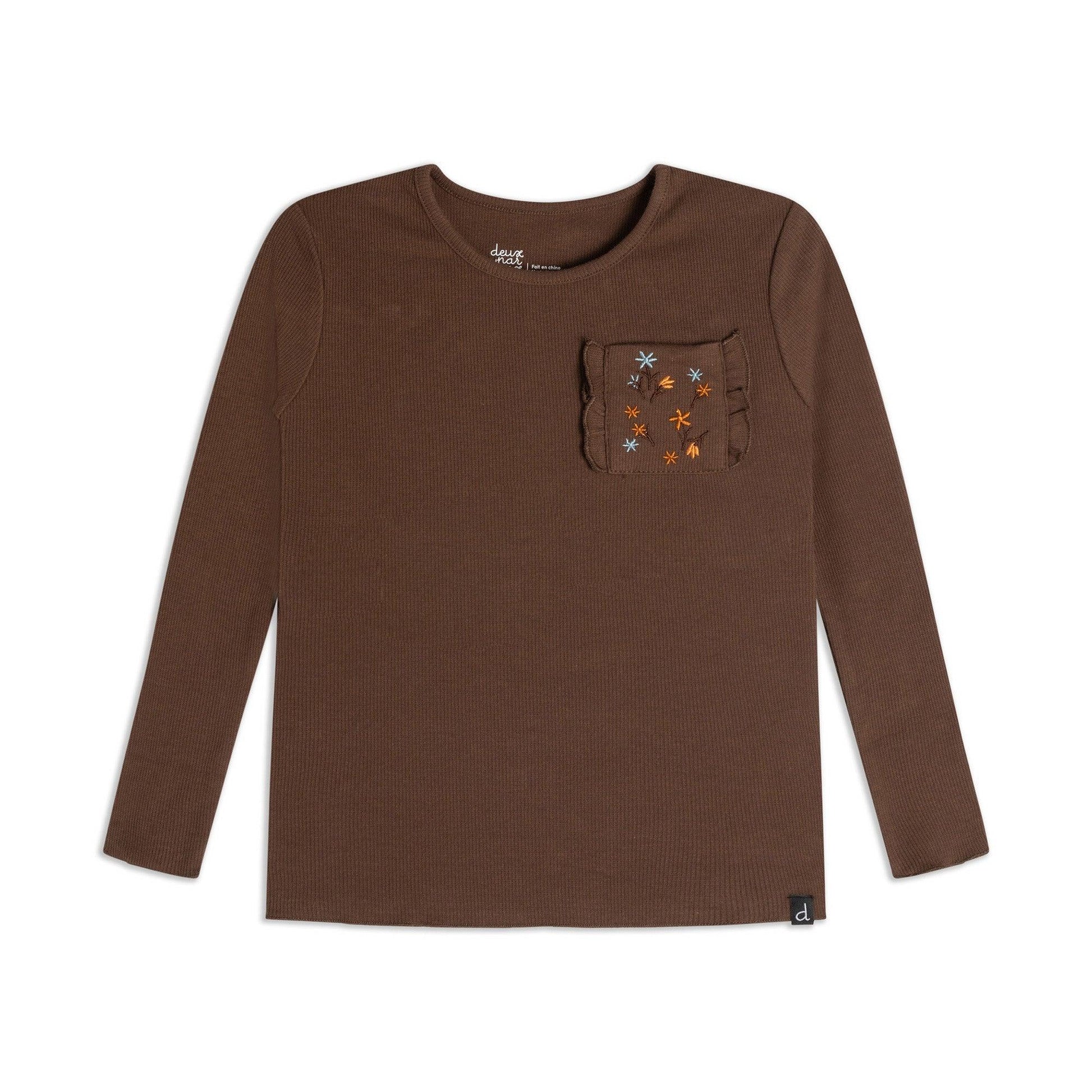 Long Sleeve Rib Top With Pocket Brown - CatchMySwag