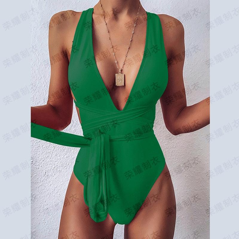 Red One Piece Swimsuit  CatchMySwag green S 