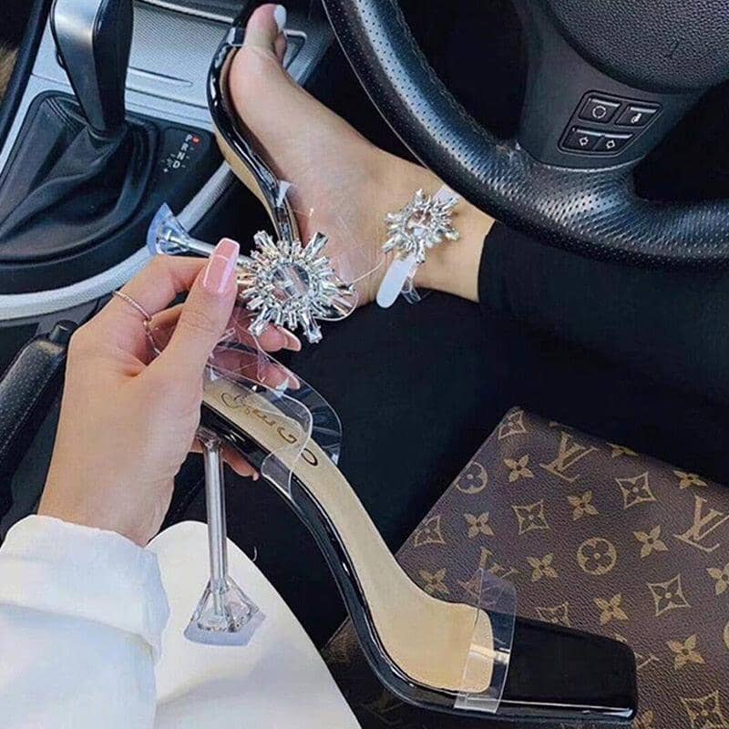 Transparent Open Toe High Heel with Rhinestone Crystal  CatchMySwag   
