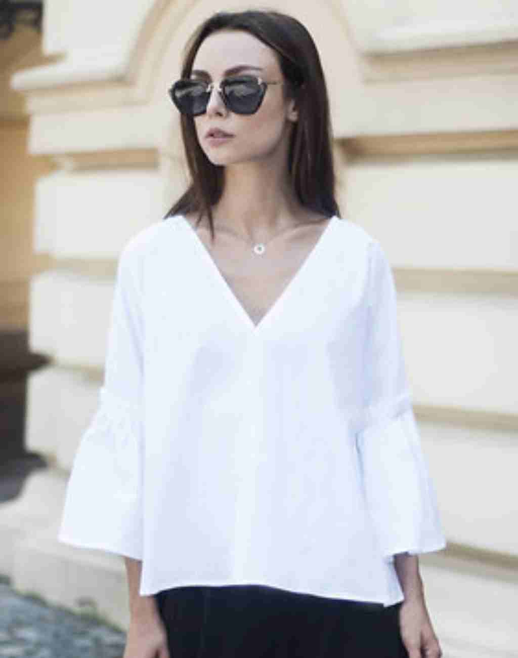 White Cathy Top with Tiered Ruffle Sleeves and Smocked Waist - Visit Nifty