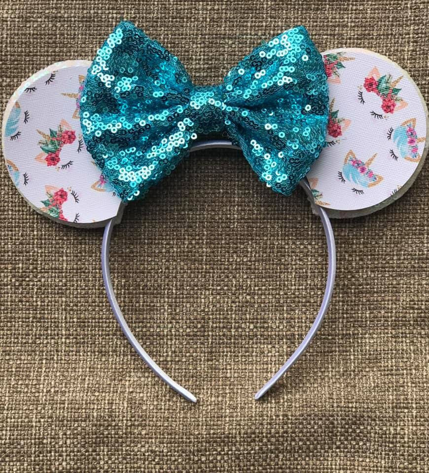 Unicorn Mickey Mouse Ears, Unicorn Minnie Mouse Ears, Iridescent Mouse Ears, Unicorn Disney Headband, Sequin Unicorn Bow Mouse Ears