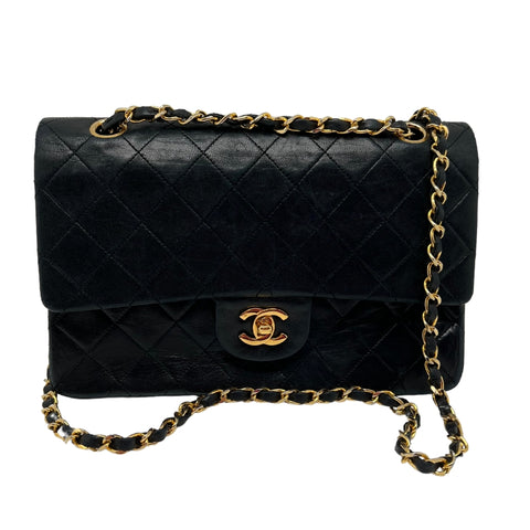 Chanel Lambskin Classic Double Flap Bag Black Quilted Lambskin Leather Gold-tone Hardware CC Turn-lock Closure