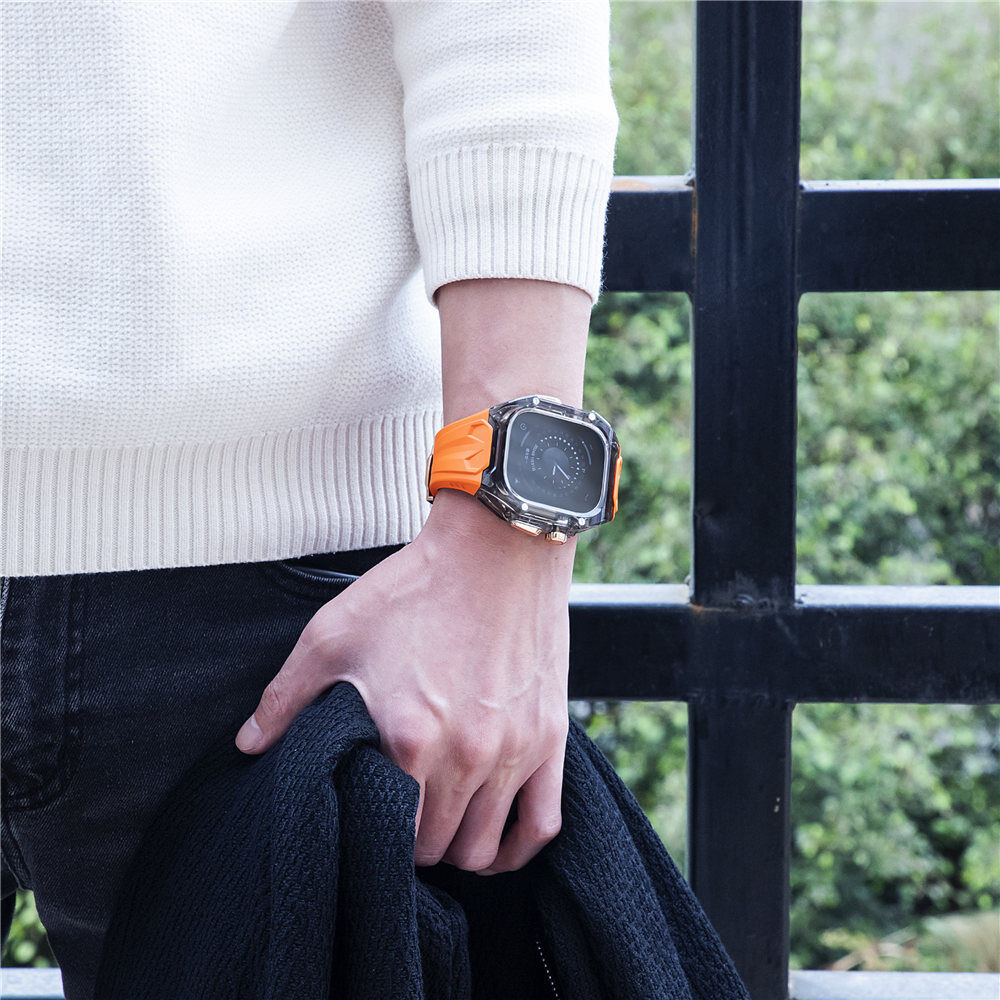 49MM Orange Black Luxury Transparent Case by Shopyholy Compatible for Apple Watch