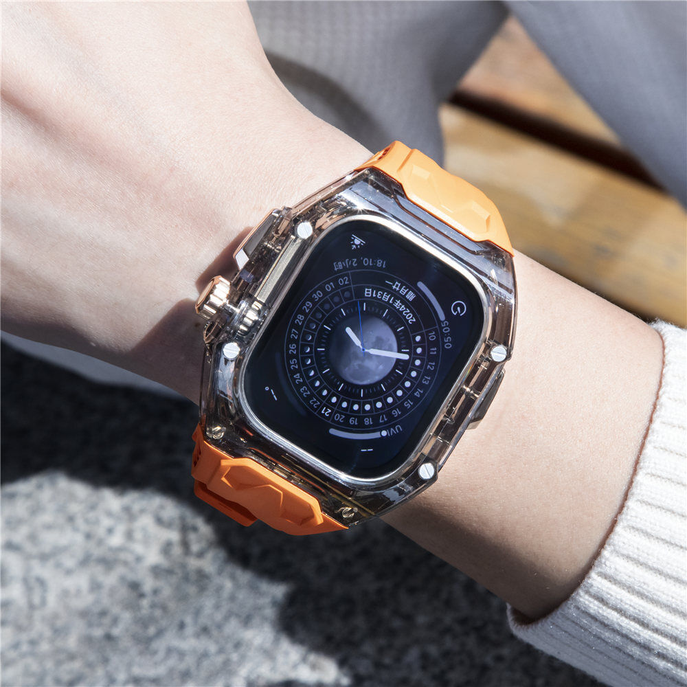 49MM Orange Black Luxury Transparent Case by Shopyholy Compatible for Apple Watch