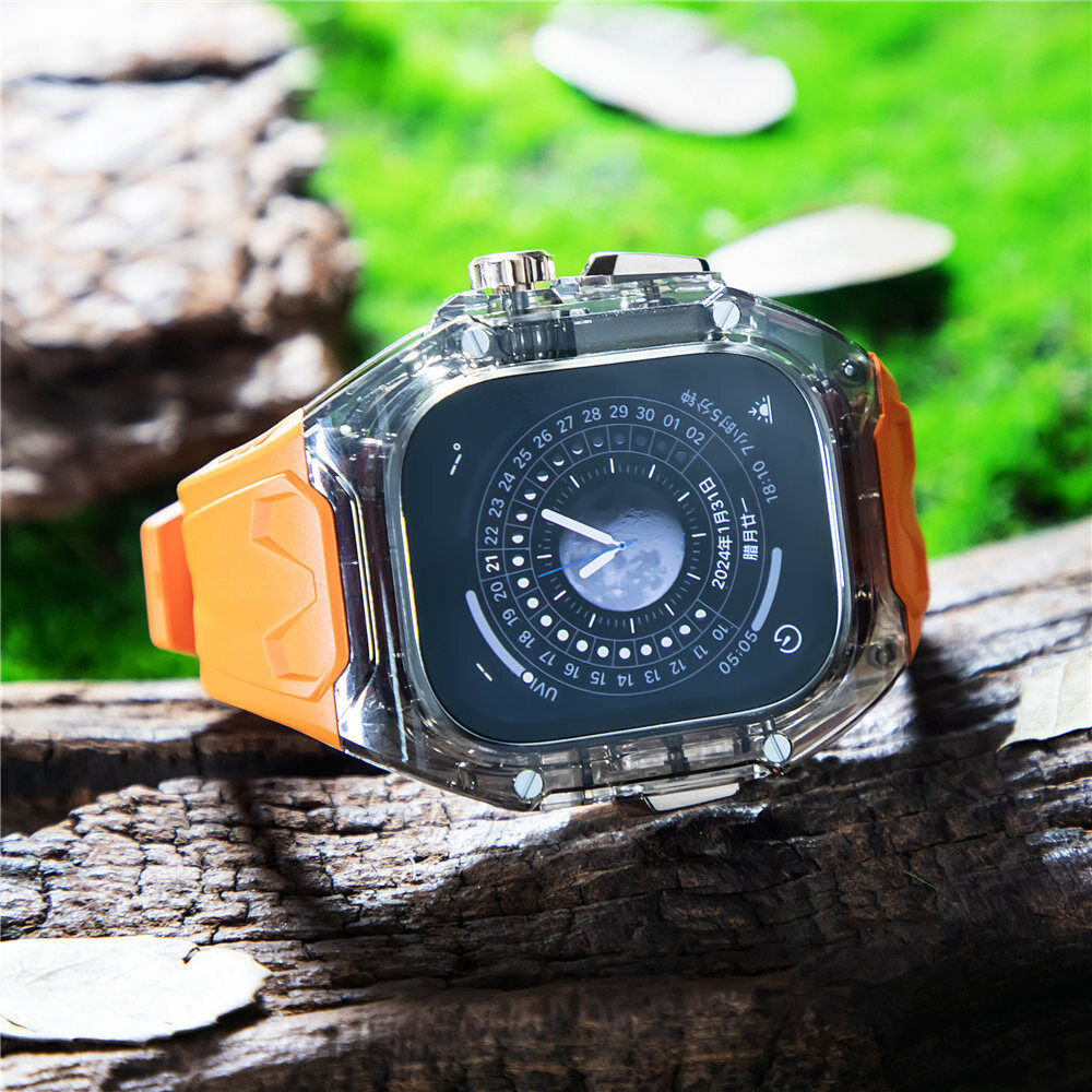 49MM Orange Black Luxury Transparent Case by Shopyholy Compatible for Apple Watch