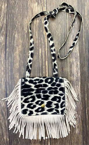 Brown Leopard Boho Fringe Crossbody Flap Purse for Girls