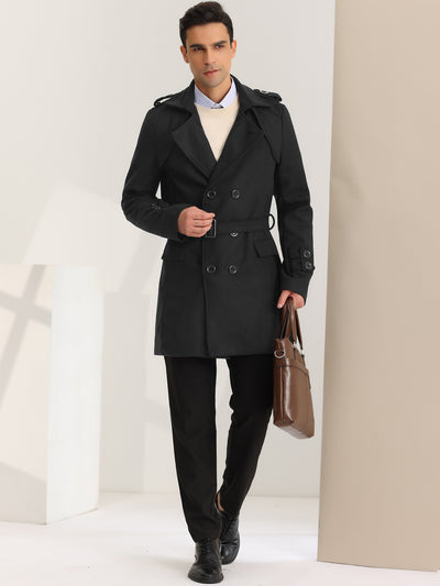 Men's Trench Coat Lapel Collar Double Breasted Belted Warm Pea Coat