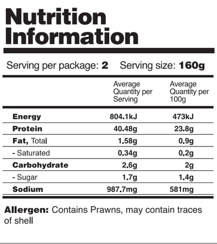 Sweet Chilli Prawn Cutlets 320g Nutrition information