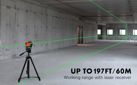 Der Arbeitsbereich von Dovoh kann im Pulsmodus mit einem Laserempfänger auf 60 m/197 Fuß erweitert werden