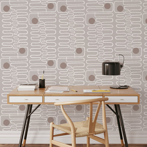 Circle Squiggle line art midcentury wallpaper by PAR KER made