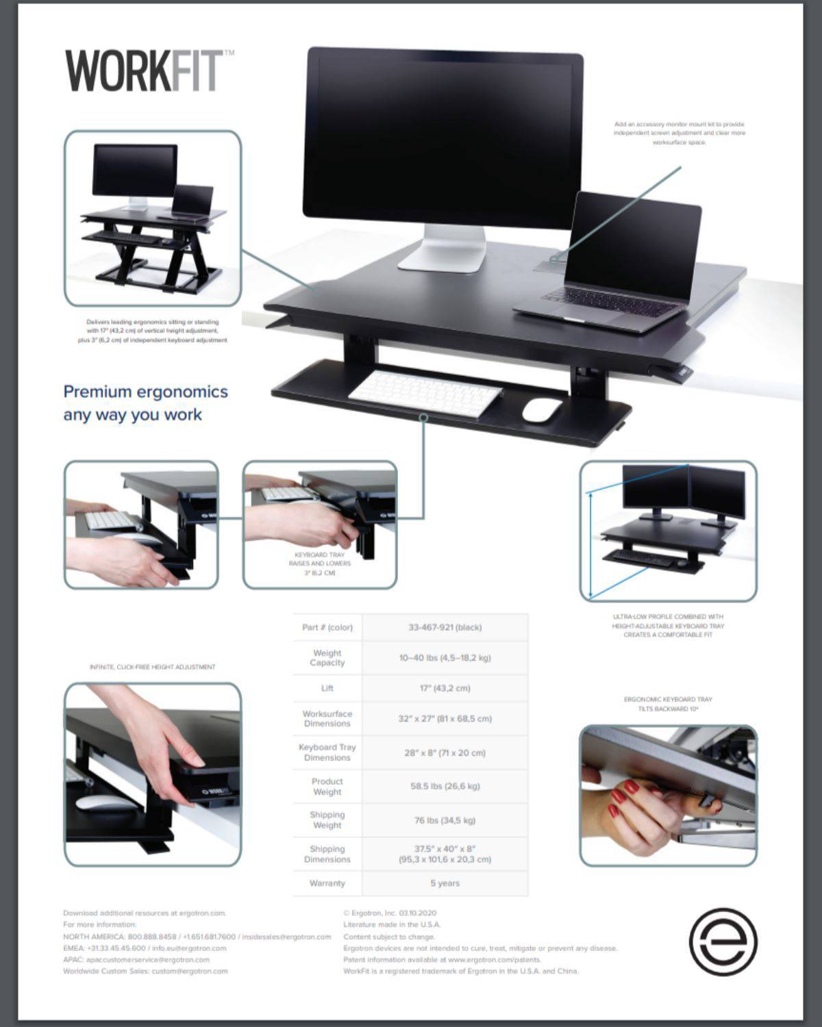 workfit tx standing desk converter