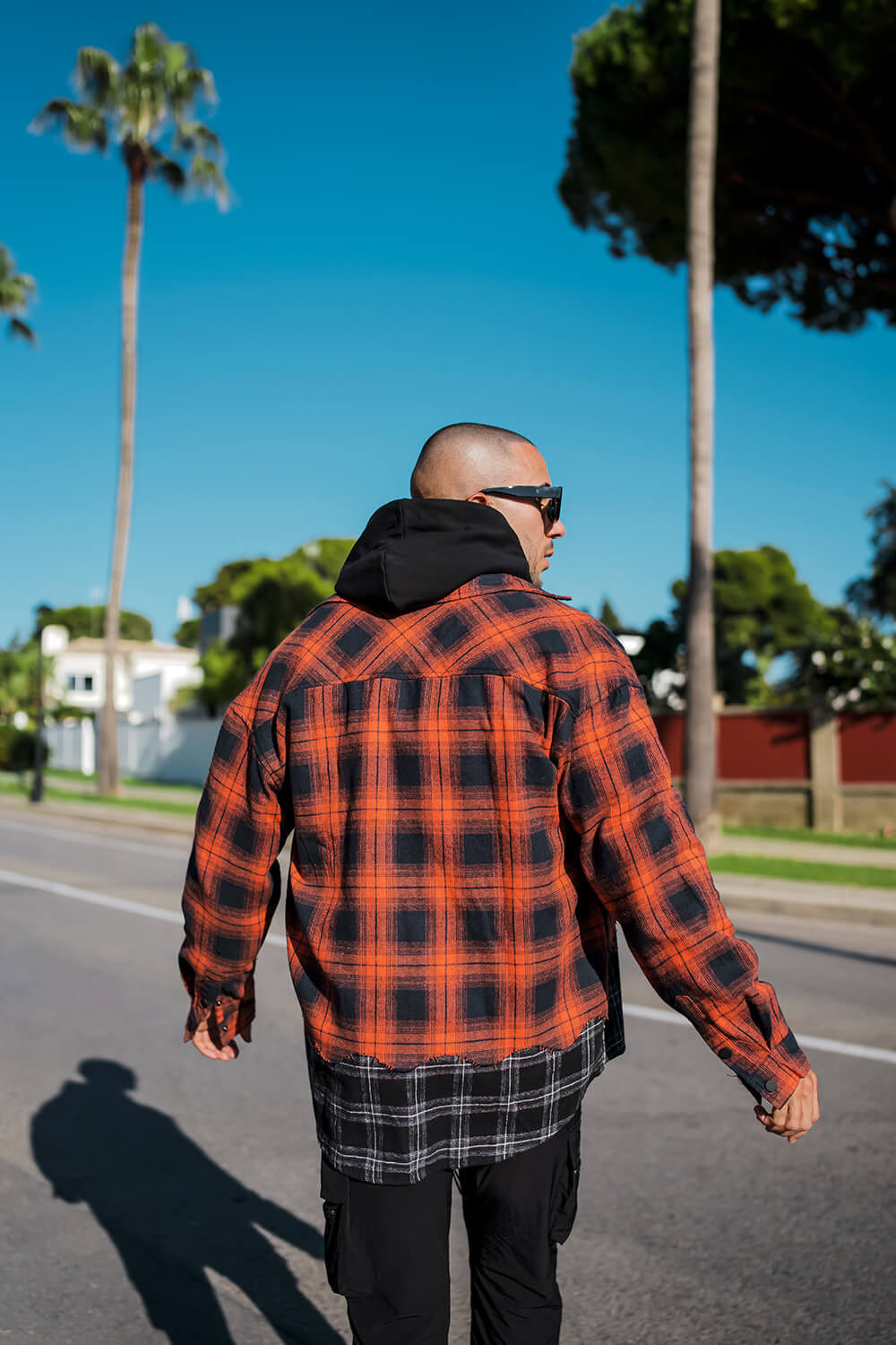 Split Check Flannel Shirt - Orange/Black