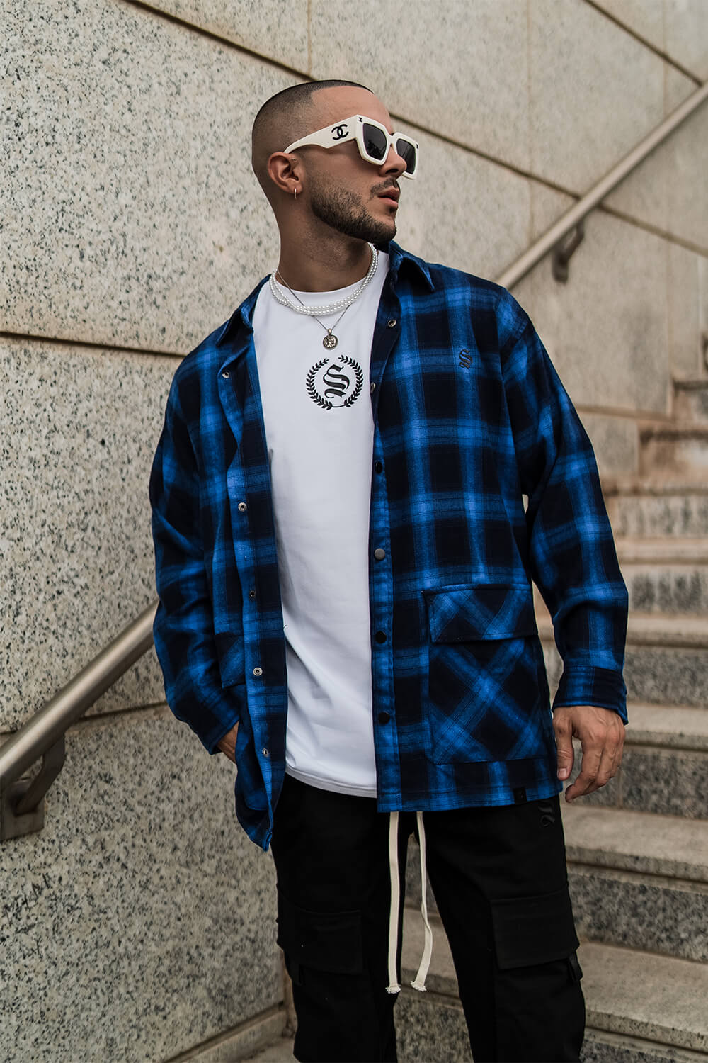 Gothic Flannel Check Shirt - Blue