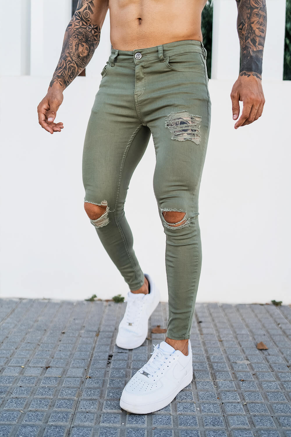 Rip & Repair Jeans - Khaki