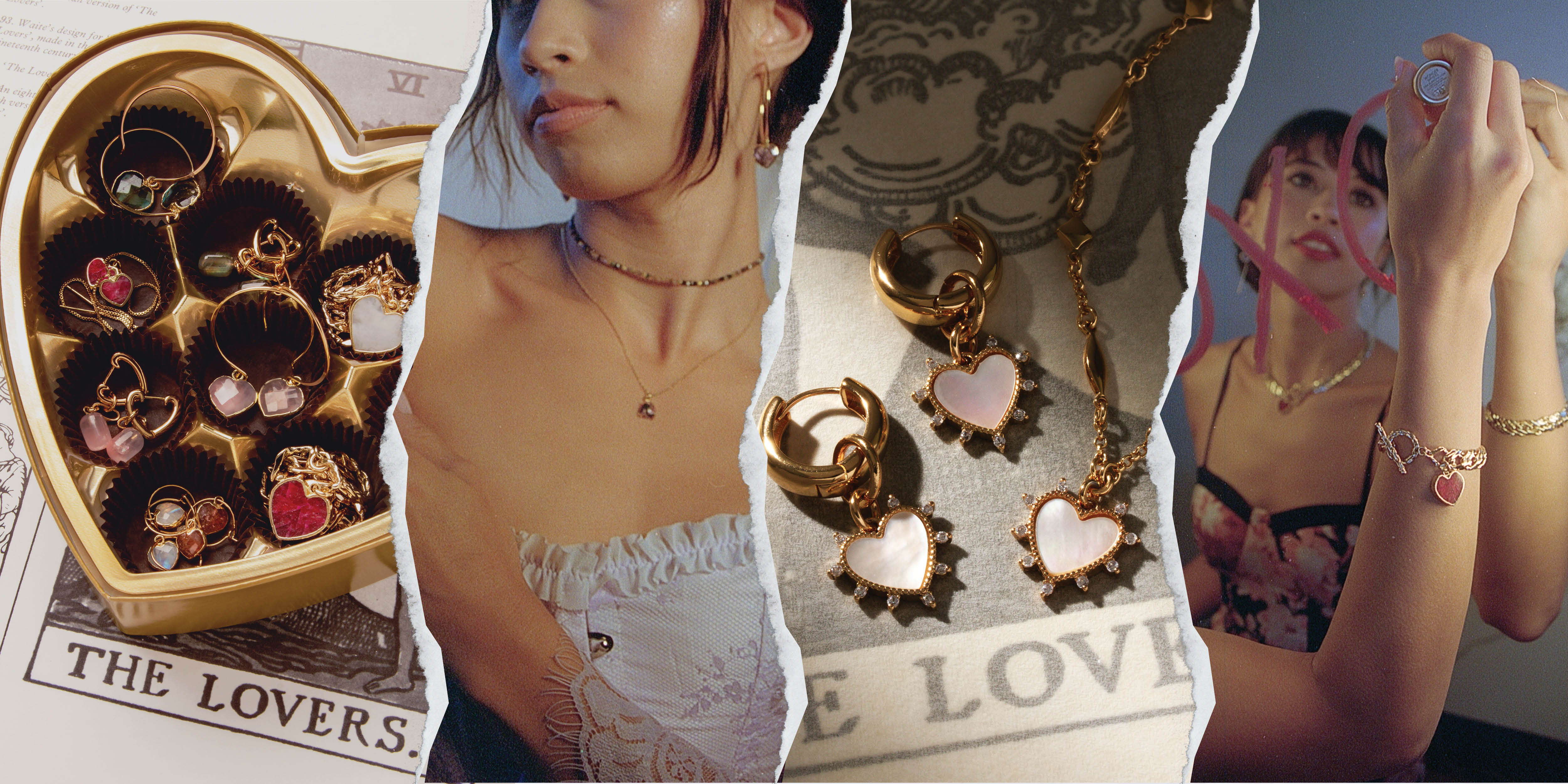 Collage of 'heart' jewelry options by Luna Norte.