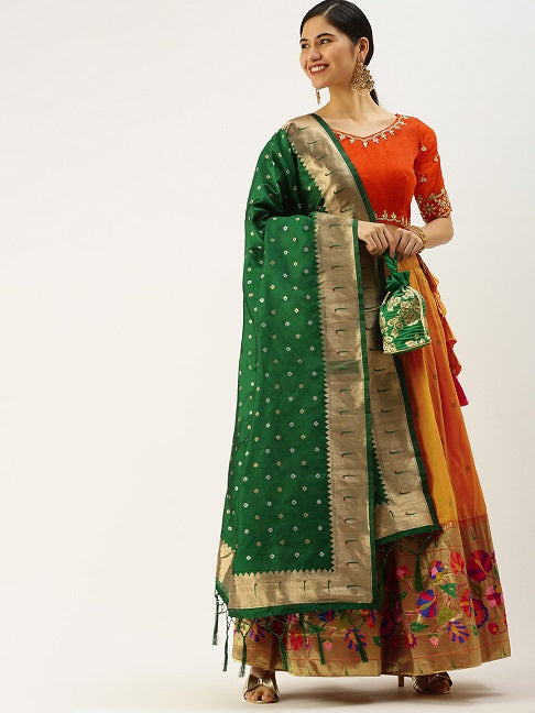 Red & White Bridal Lehenga With Green Bandhani Dupatta- Annu's Creation