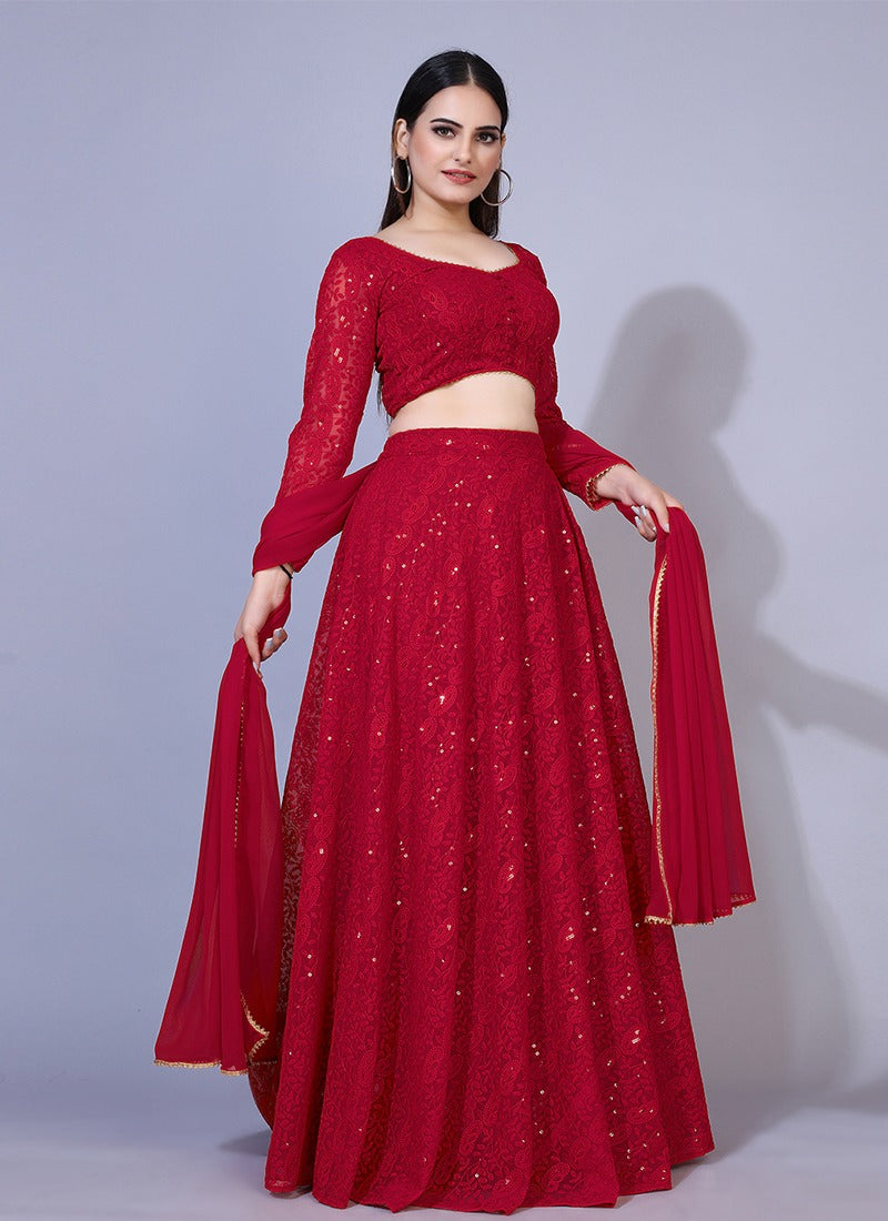Wedding Wear Gajji Silk Fabric Lehenga | Party wear indian dresses, Lehenga,  Bridal lehenga red