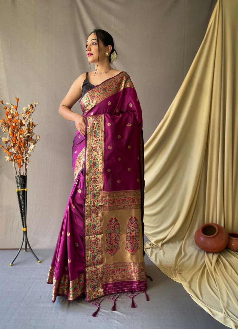 Jamuni, Baigani, Wine & 5+ Shades of Dark Purple Sarees By Monastoor