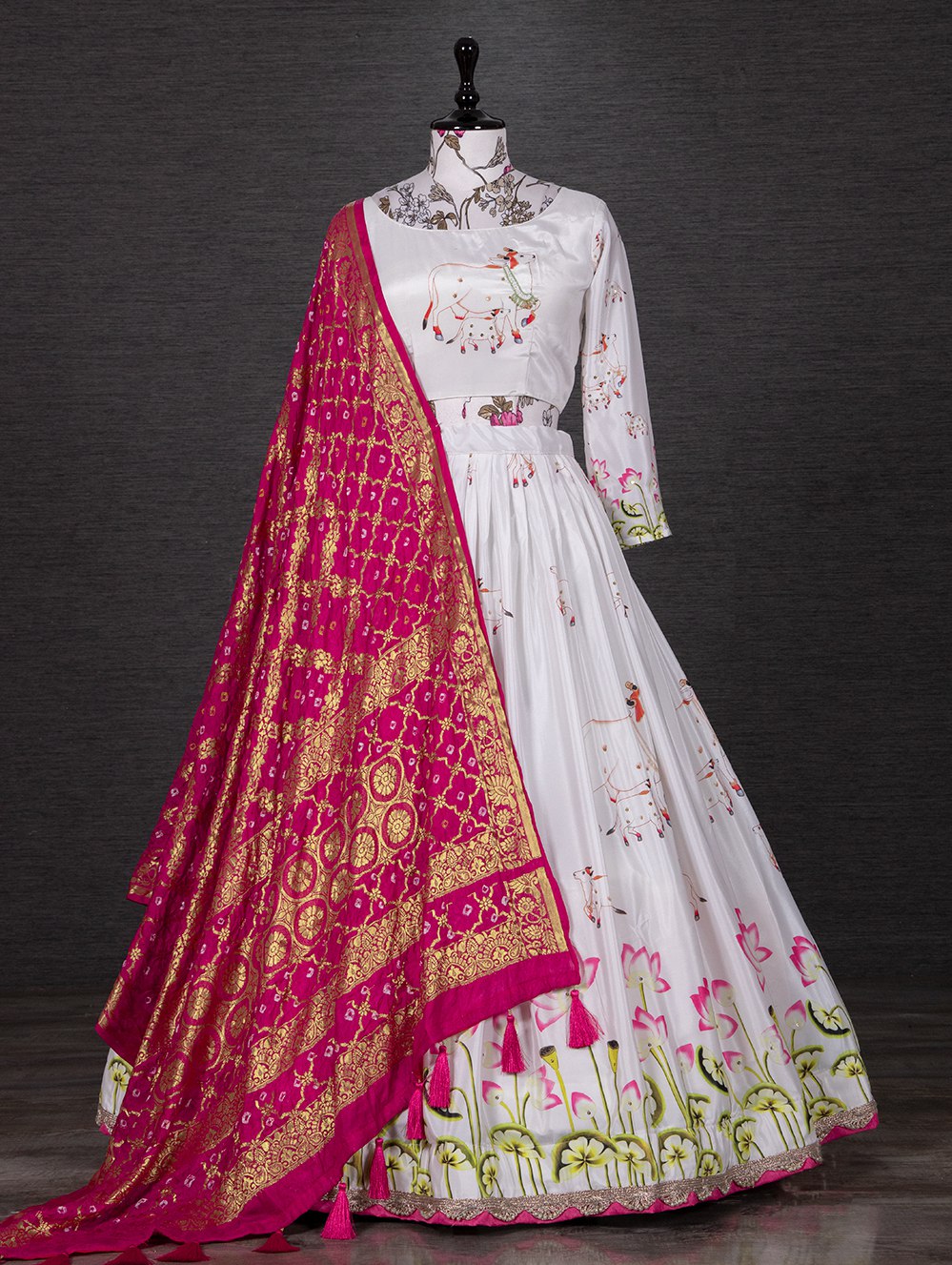 Buy JUNIPER Mustard Printed Silk Blend Boat Neck Women's Lehenga Choli Set  | Shoppers Stop