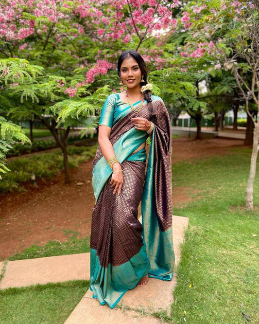 Royal Blue Saree With Baby Pink Border Banarasi Beautiful Zari