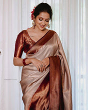 Load image into Gallery viewer, Stunning Grey Colour Saree With Maroon Combination Border Banarasi Beautiful Zari Work In Form Of Traditional Motifs Soft Silk Saree

