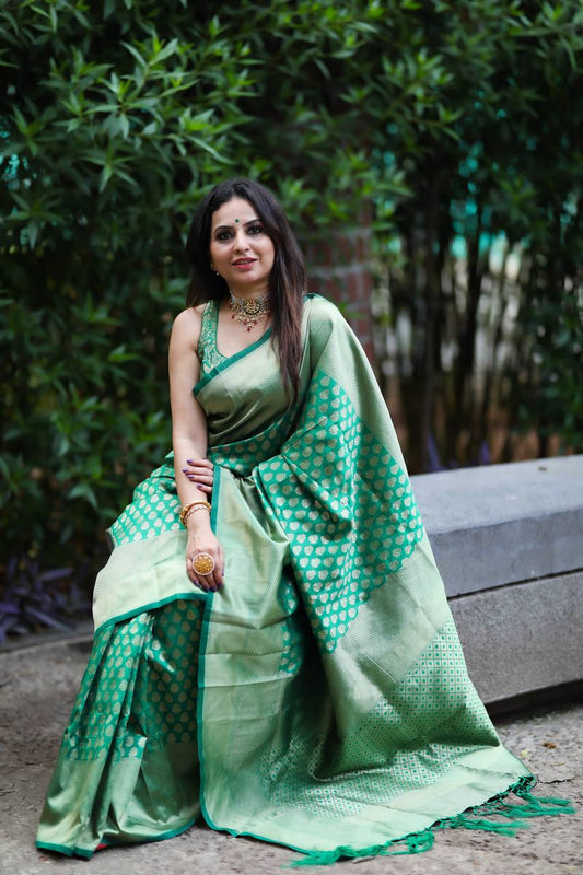 Light Green Saree & Blouse With Golden Zari Weaving Banarasi Beautiful –  garment villa