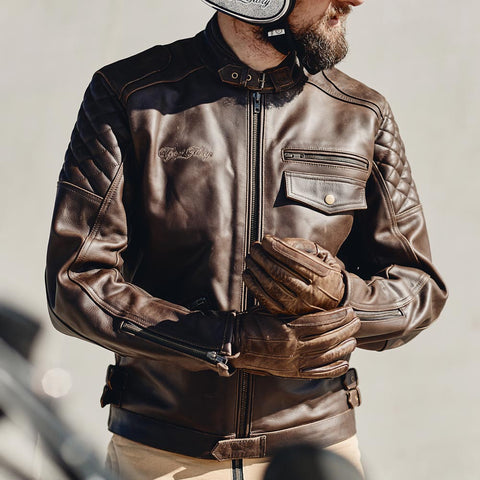 Age of Glory Kingpin Leather Brown Waterproof Motorcycle Jacket