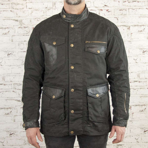 Age of Glory Mission Waxed Cotton waterproof motorcycle Jacket in Black
