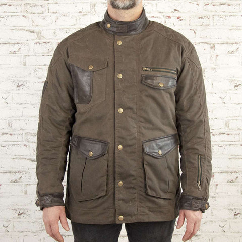 Age of Glory Mission Waxed Cotton waterproof motorcycle Jacket in Brown