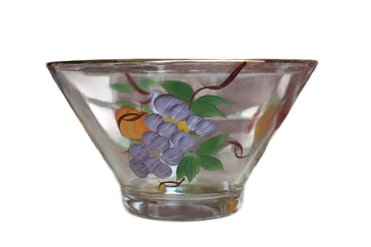 Large Heavy Clear Glass Salad Bowls with Paneled Sides and Gently