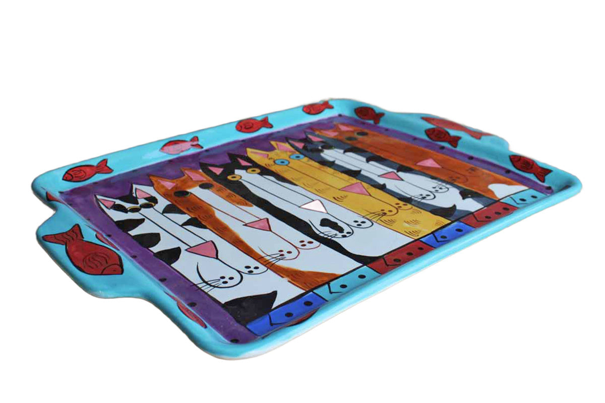 Candace Reiter Designs Catzilla Ceramic Serving Tray Decorated with Co ...