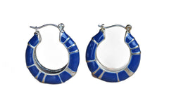 Cobalt Blue and Silver Pierced Hoop Earrings