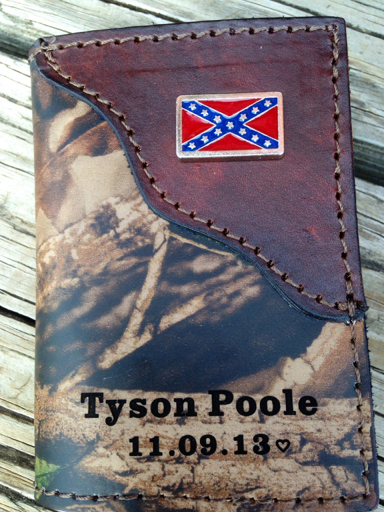 Trifold Wallet Camo Leather With Rebel Flag Concho Personalized - trifold wallet camo leather with rebel flag concho personalized free