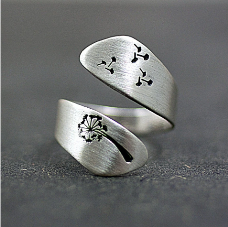 Beautiful Silver Winding Dandelion Ring