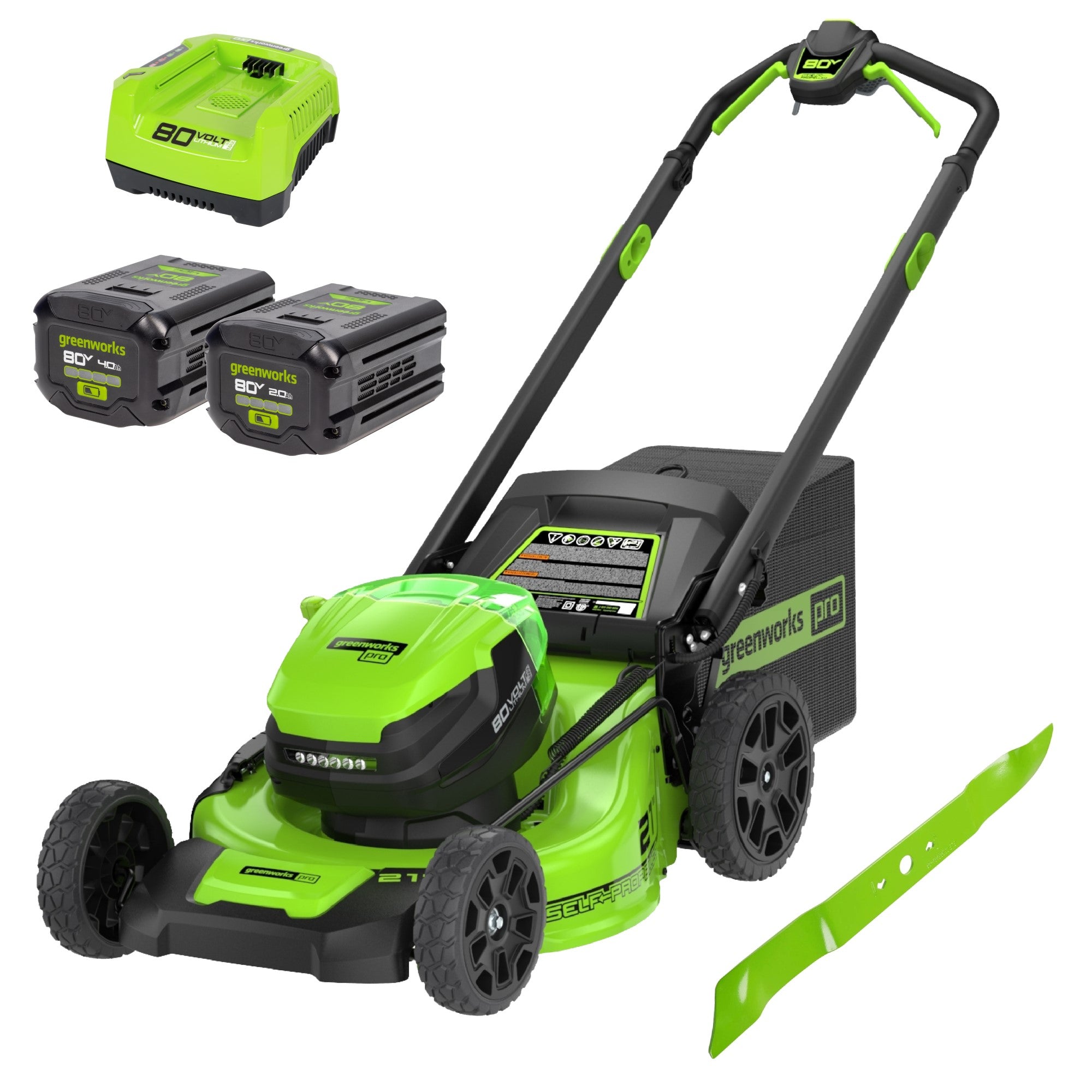 80V 21" Cordless Battery Self-Propelled Lawn Mower w/ 4.0Ah, 2.0Ah Battery & Rapid Charger - greenworkstools product image