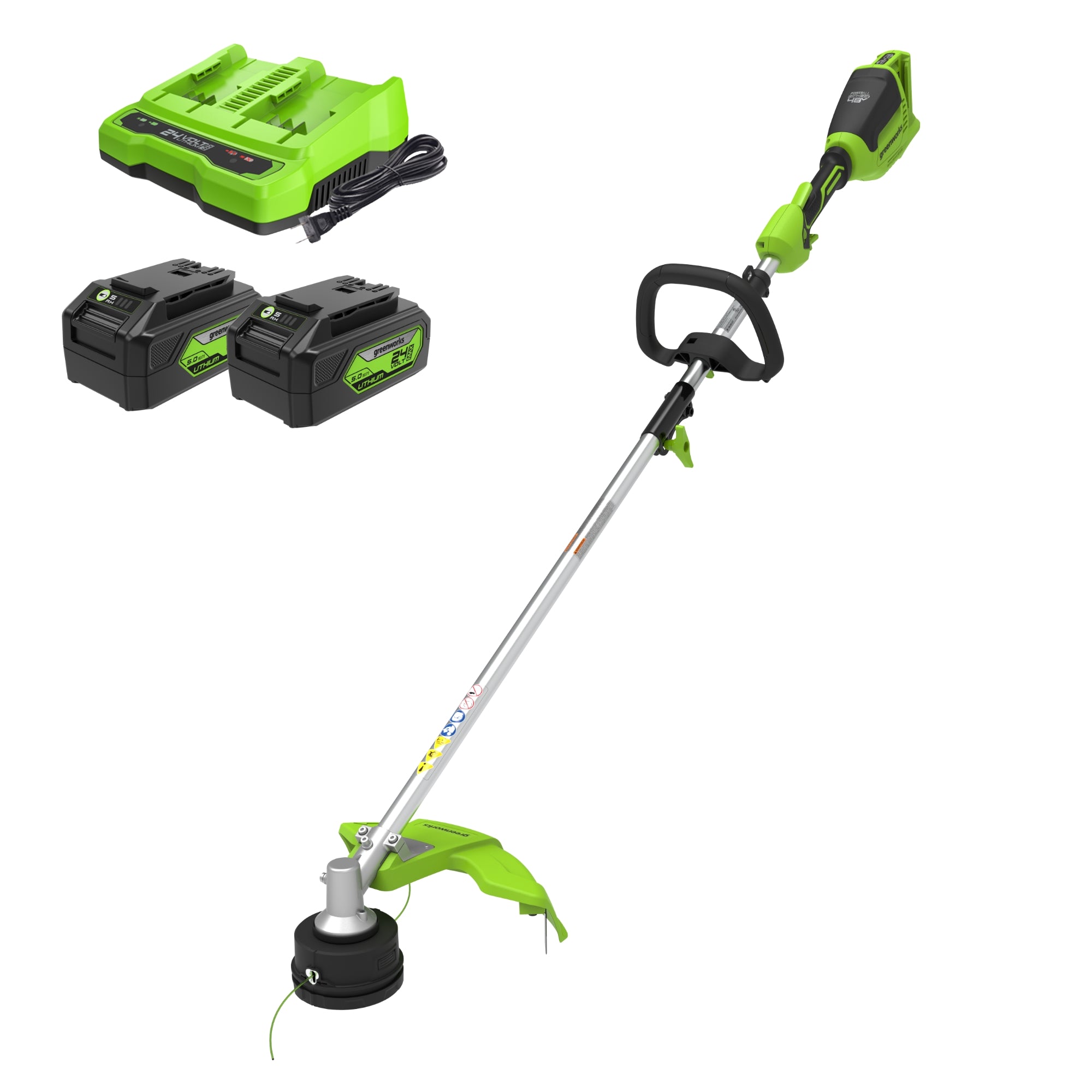 48V (2x24V) 16" Cordless Battery String Trimmer (Attachment Capable) w/ (2) 4.0Ah USB Batteries & Dual Port Charger