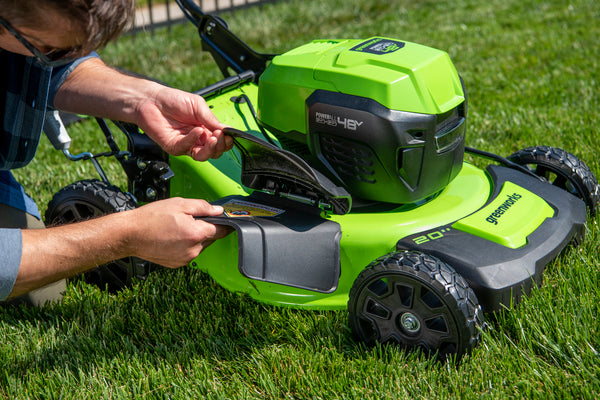 Greenworks battery-powered lawn mower side discharge