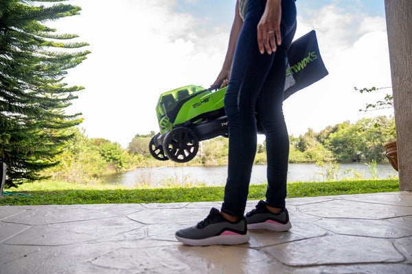 Greenworks foldable battery-powered lawn mower