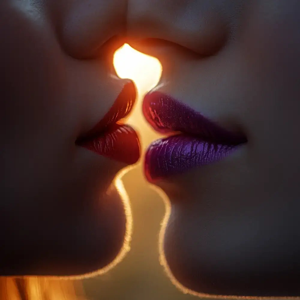 lose-up van twee vrouwen die elkaar bijna kussen bij zonsondergang – verleidelijke en intieme sfeer, ideaal bij het gevoel dat Happy Caps Sex E oproept.