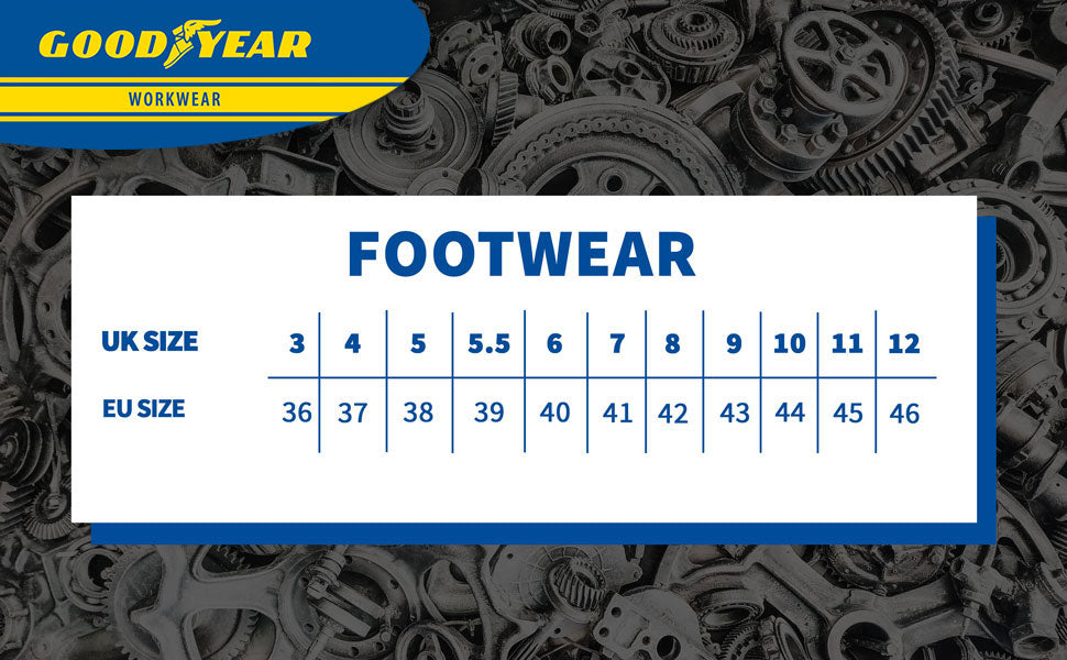 Goodyear Workwear & Safetywear Footwear Size Guide