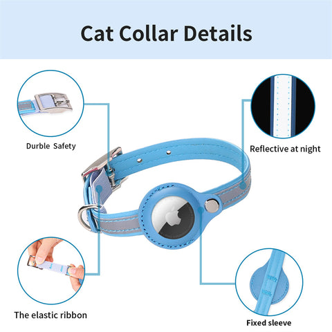 AirTag Cat Leather Collar - GPS Finder & Anti-Lost | GROOMY