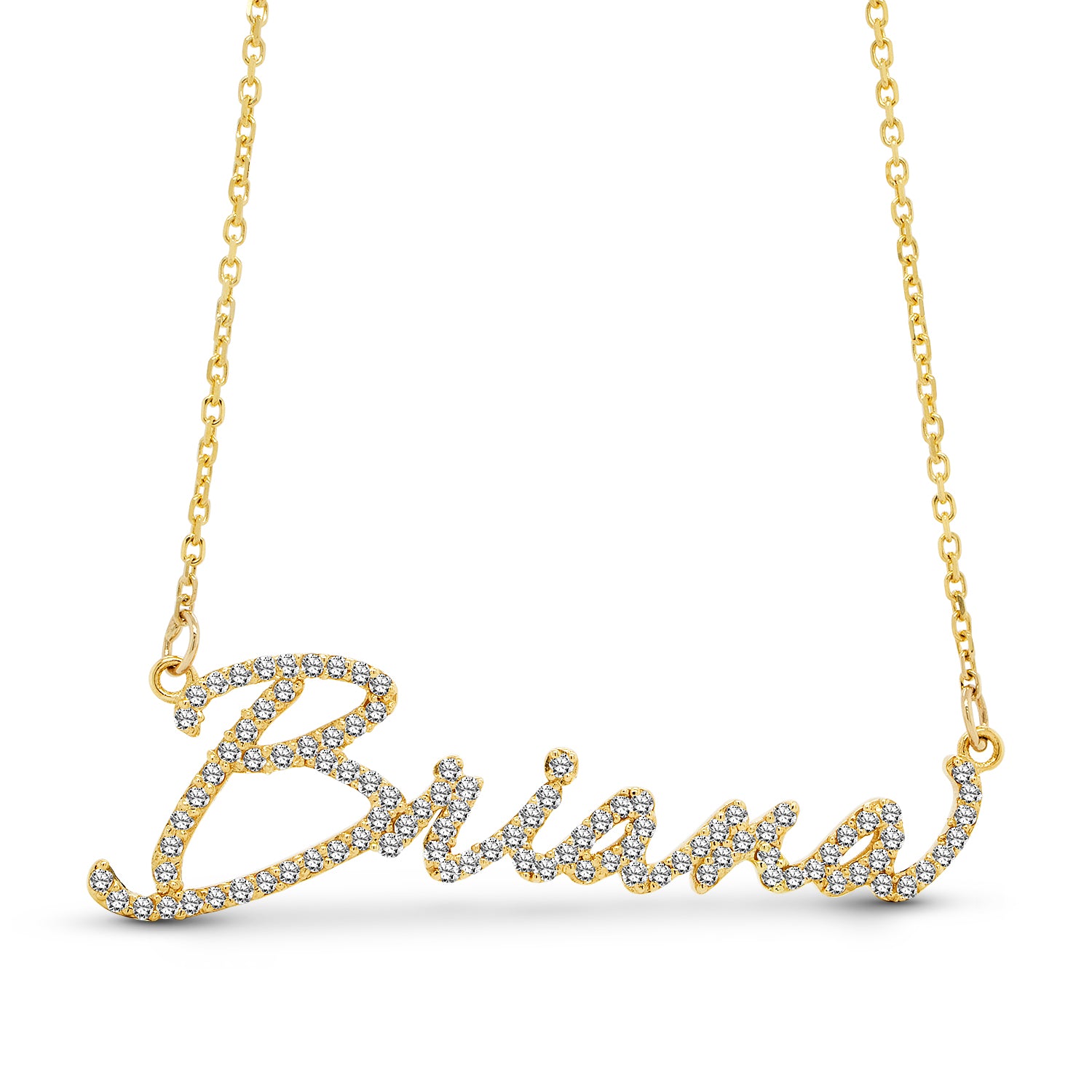 Gold custom name with diamond pendant on white background