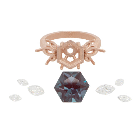 Hexagon Ring Cast with Stones