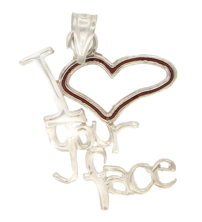 Silver custom letter pendant with heart shape on a white background