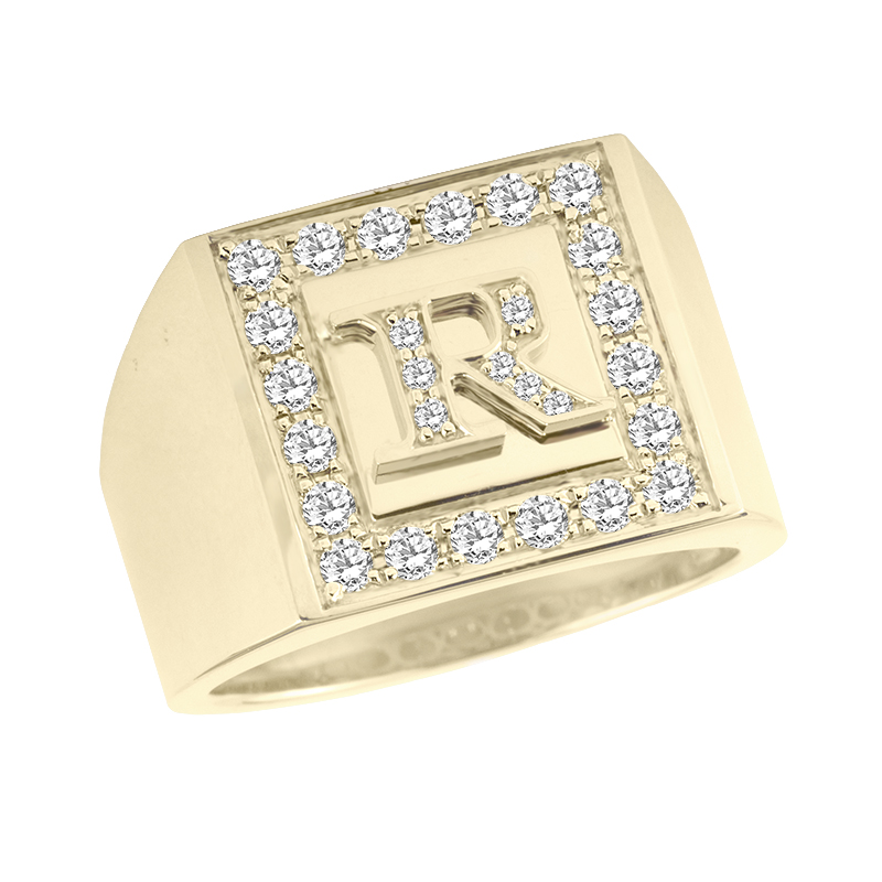 Gold Ring with diamonds on a white background
